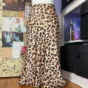 Forever 21 Leopard Satin Midi Skirt